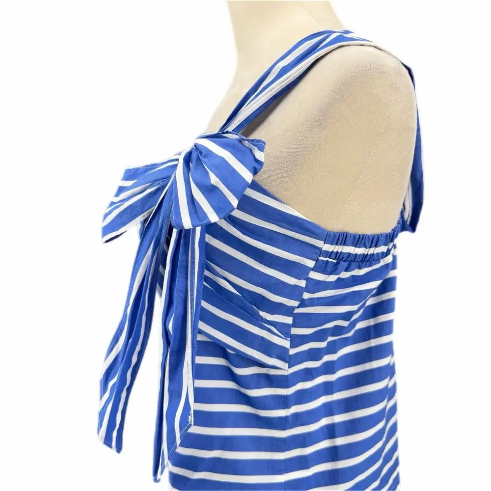 J. Crew Blue Stripe One Shoulder Oversized Bow Asymmetrical Coastal Blouse Top